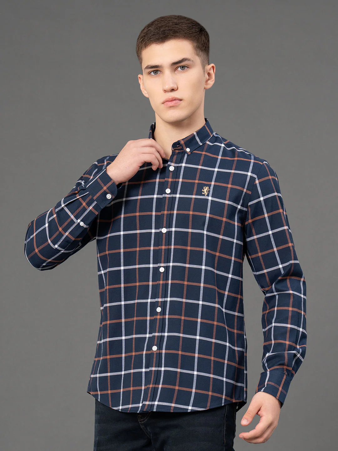 Dark Navy Checked Shirt for Men - Image 2