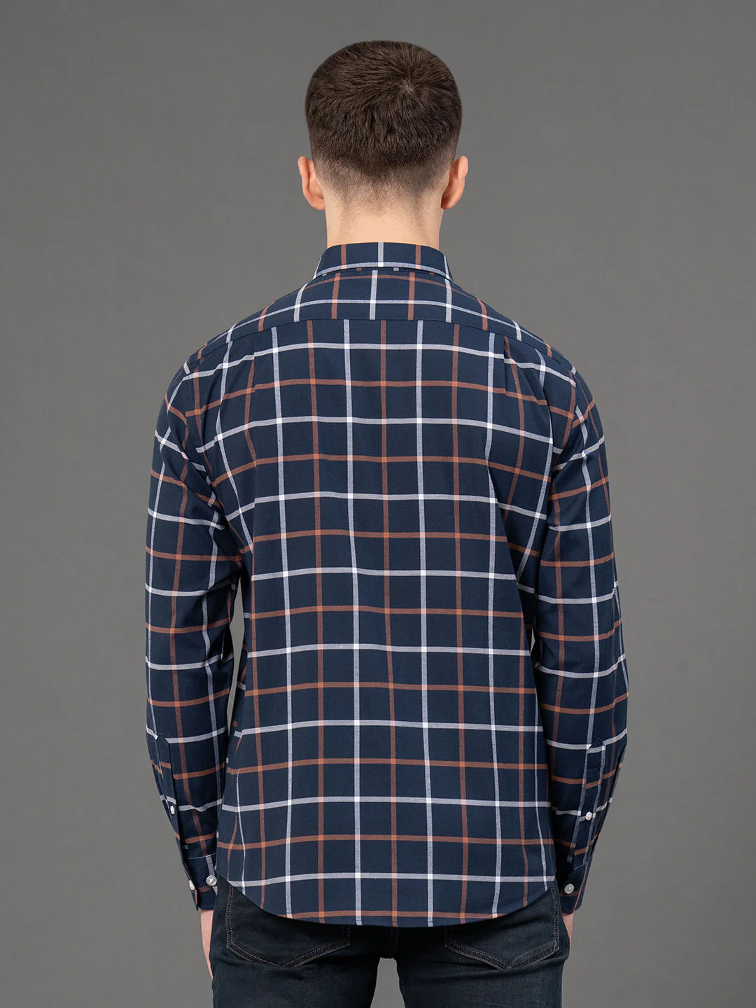 Dark Navy Checked Shirt for Men - Image 3