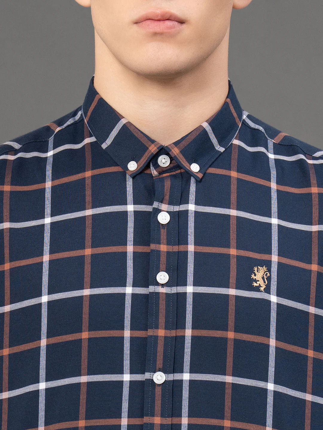 Dark Navy Checked Shirt for Men - Image 4