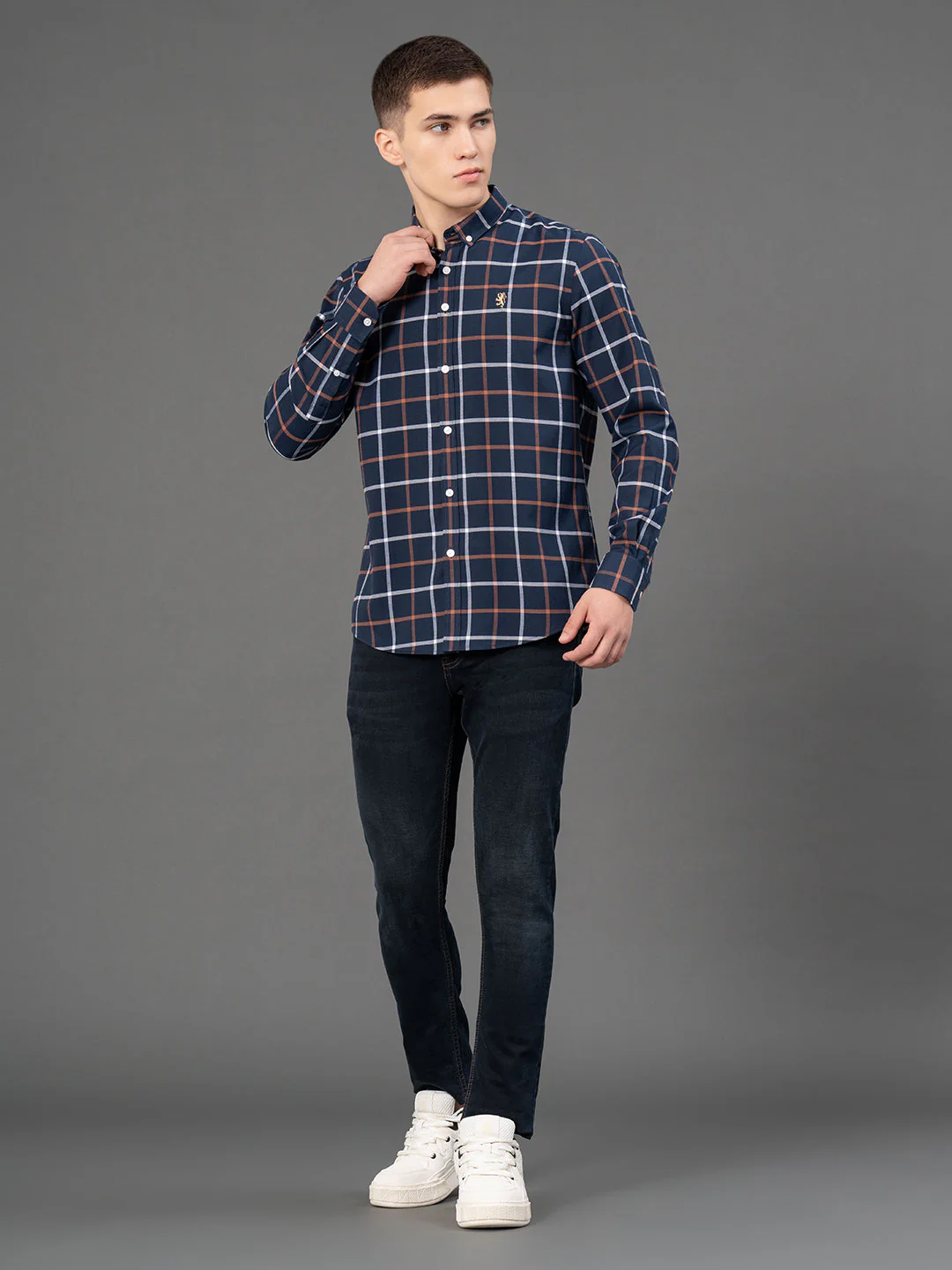 Dark Navy Checked Shirt for Men - Image 5