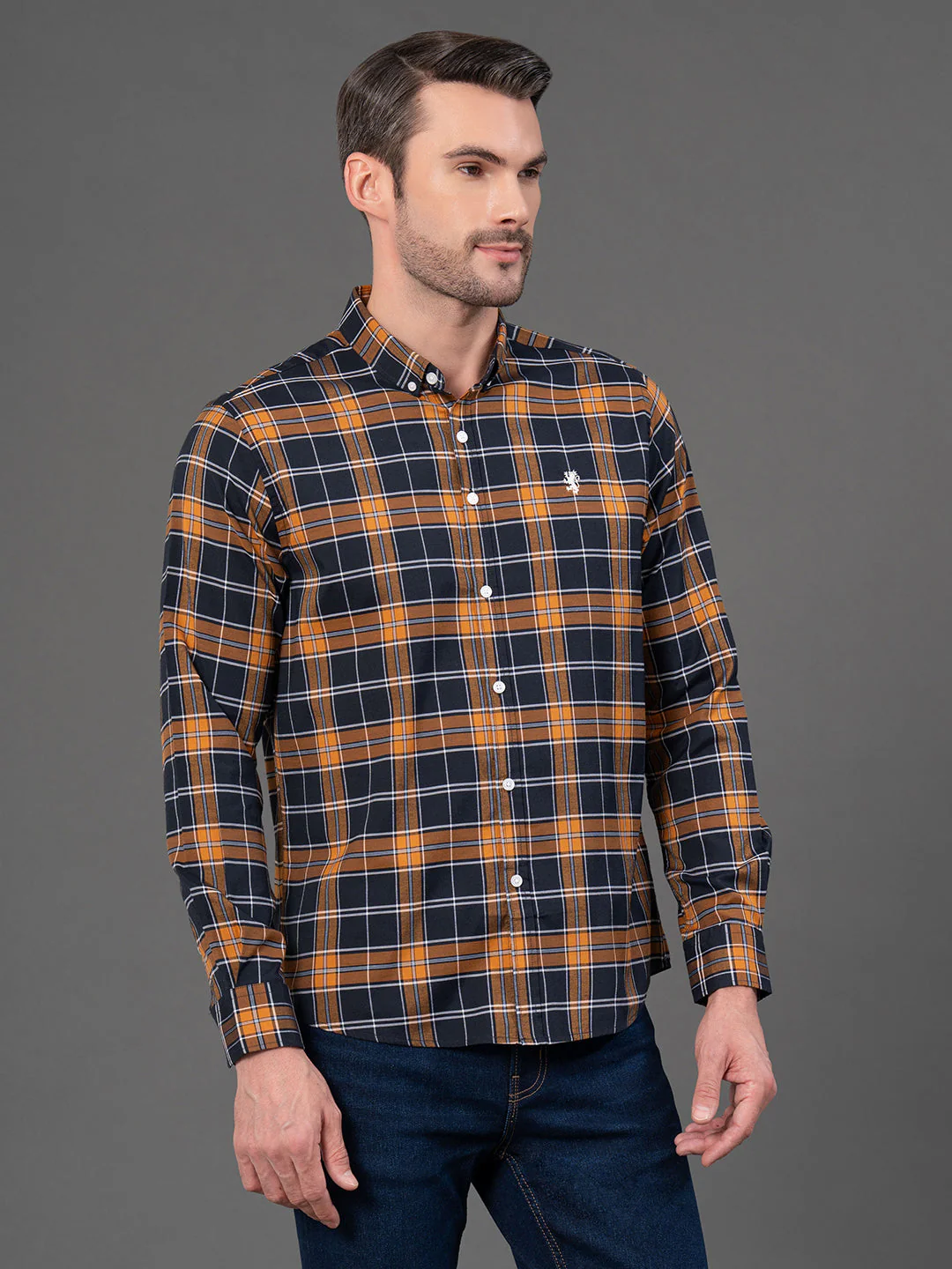 Dark Navy Checked Shirt for Men - Image 2