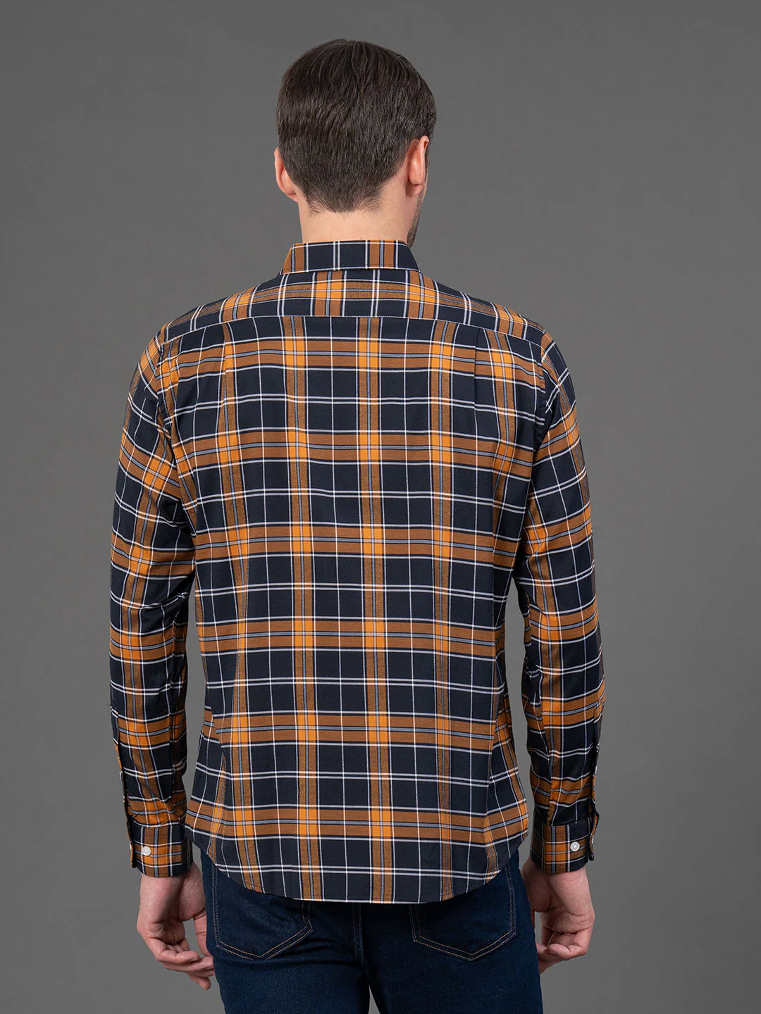 Dark Navy Checked Shirt for Men - Image 3