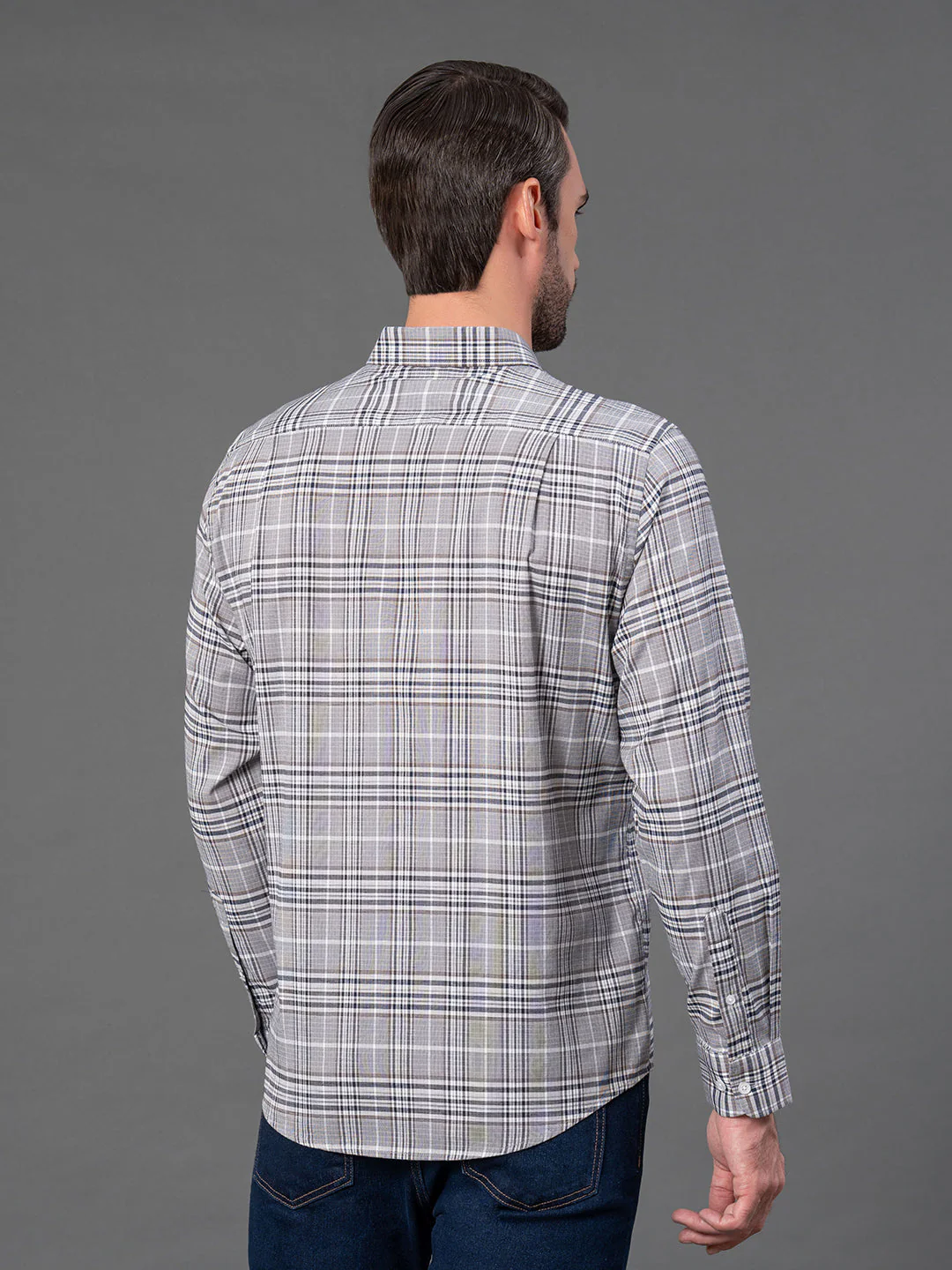Dark Navy Checked Shirt for Men - Image 3
