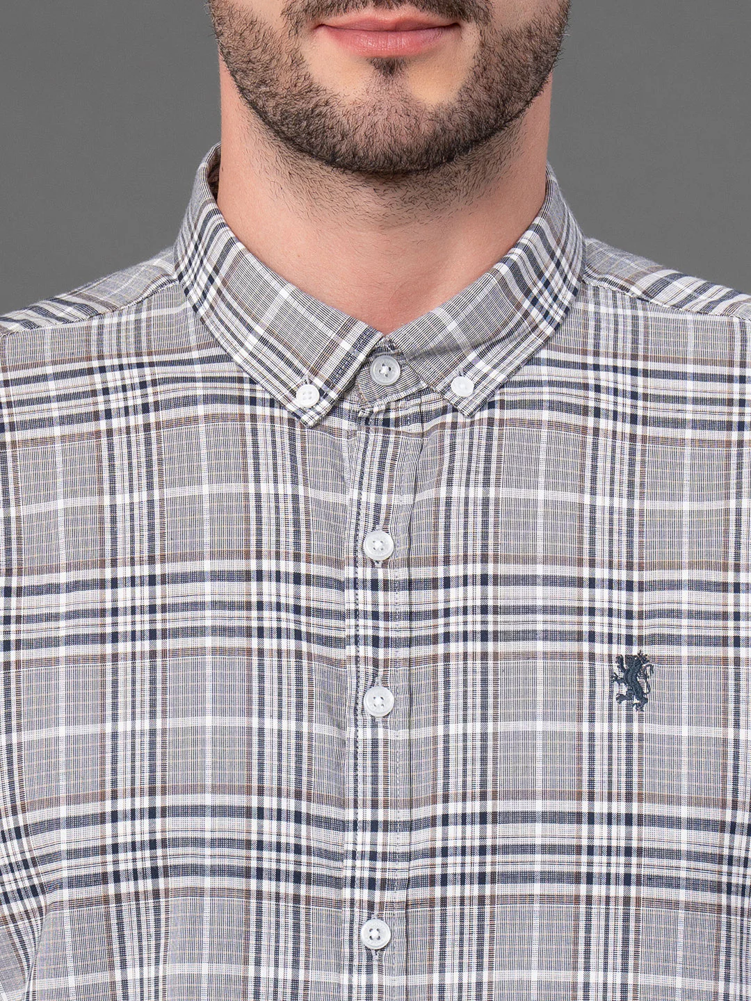 Dark Navy Checked Shirt for Men - Image 4