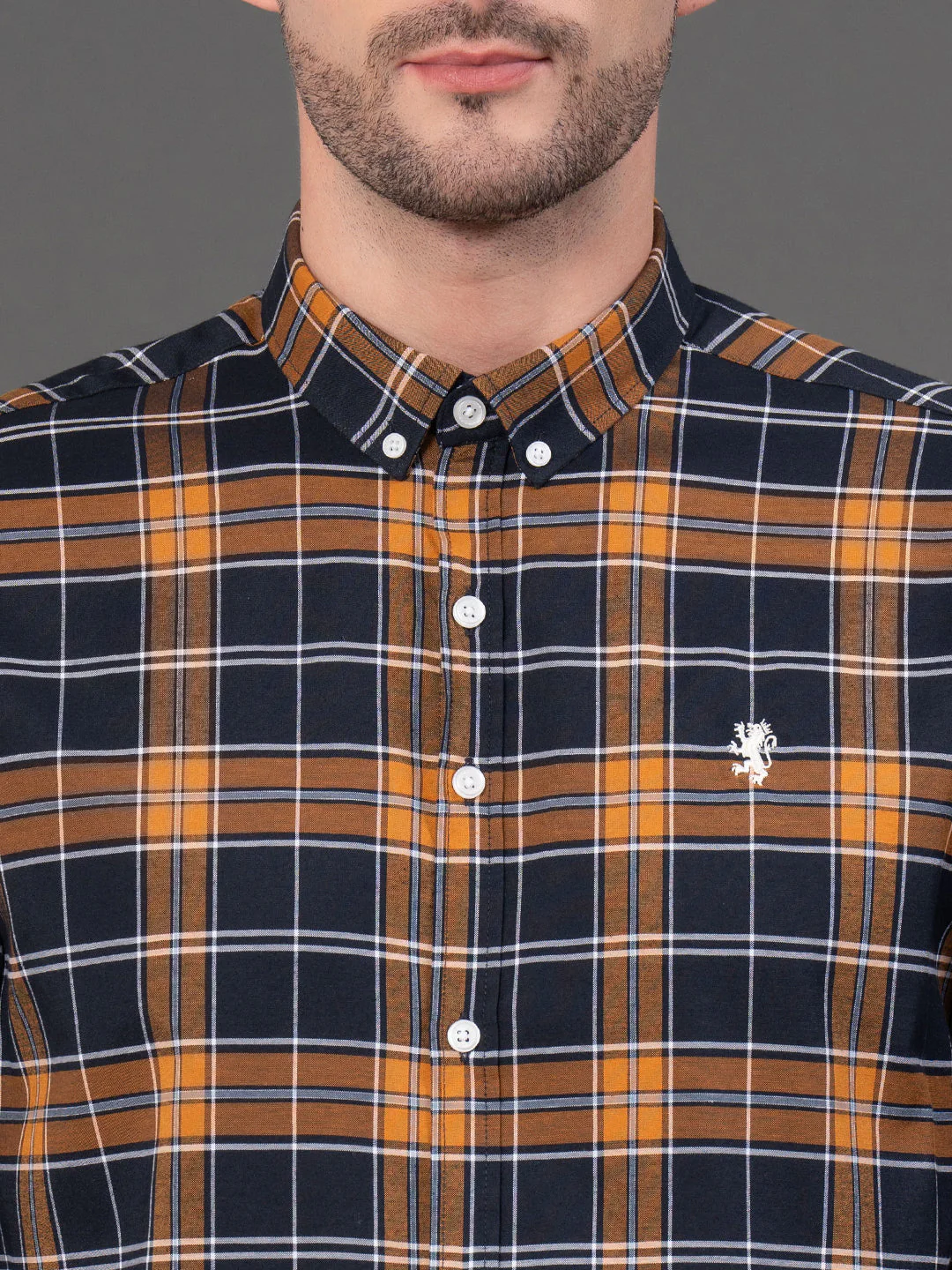Dark Navy Checked Shirt for Men - Image 4