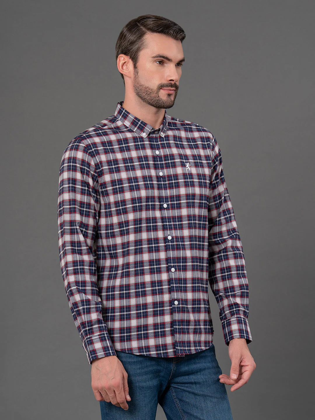 Dark Navy Checked Shirt for Men - Image 2