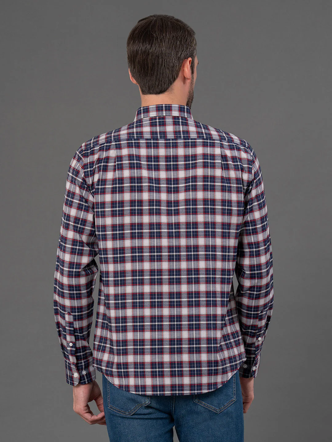 Dark Navy Checked Shirt for Men - Image 3