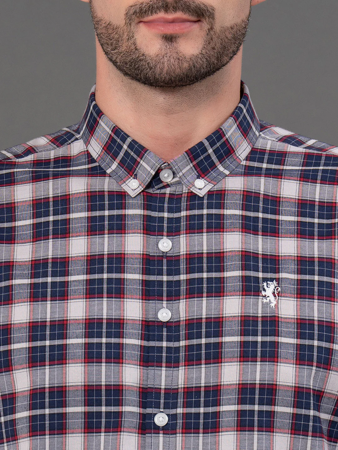 Dark Navy Checked Shirt for Men - Image 4