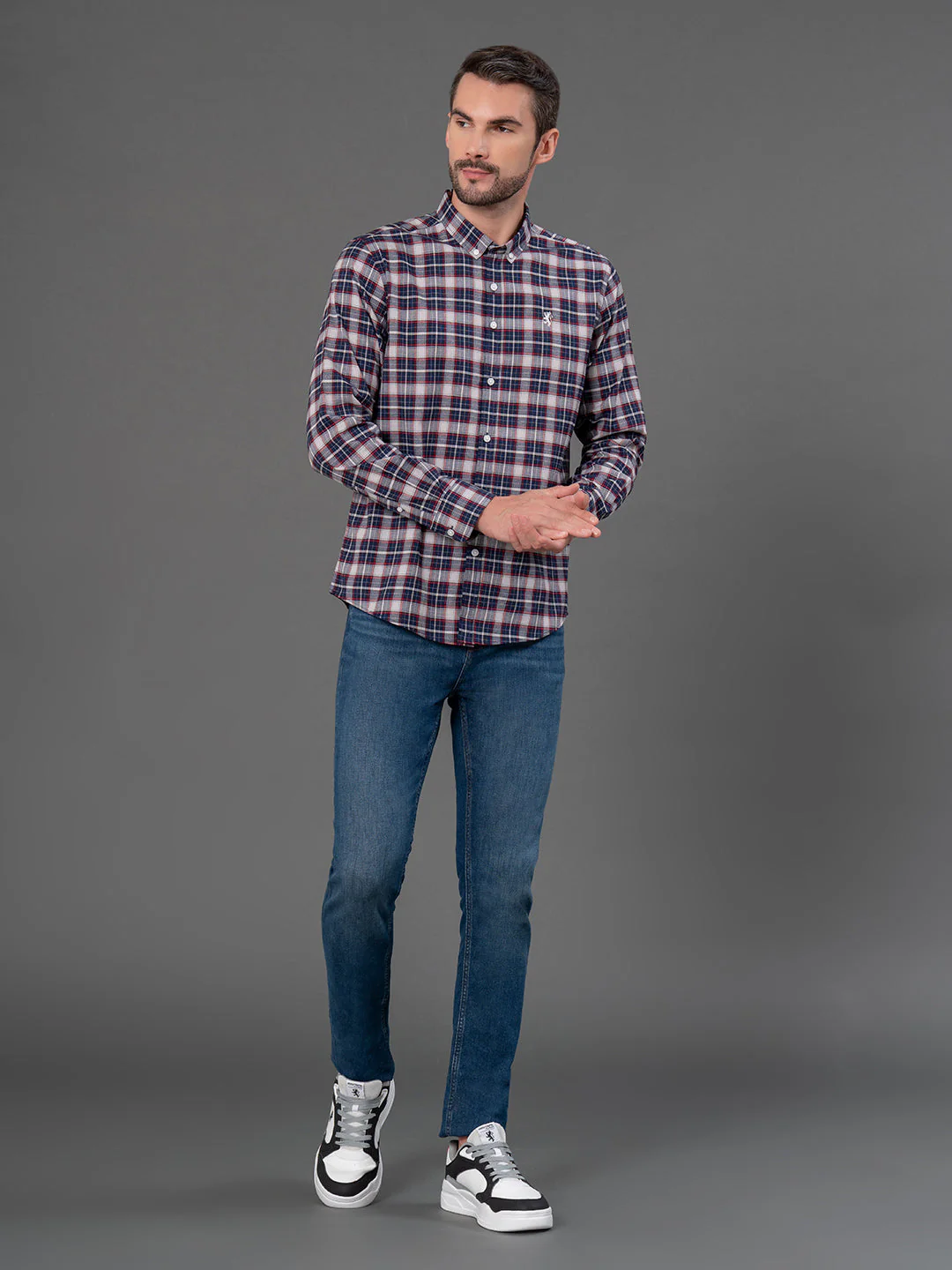 Dark Navy Checked Shirt for Men - Image 5