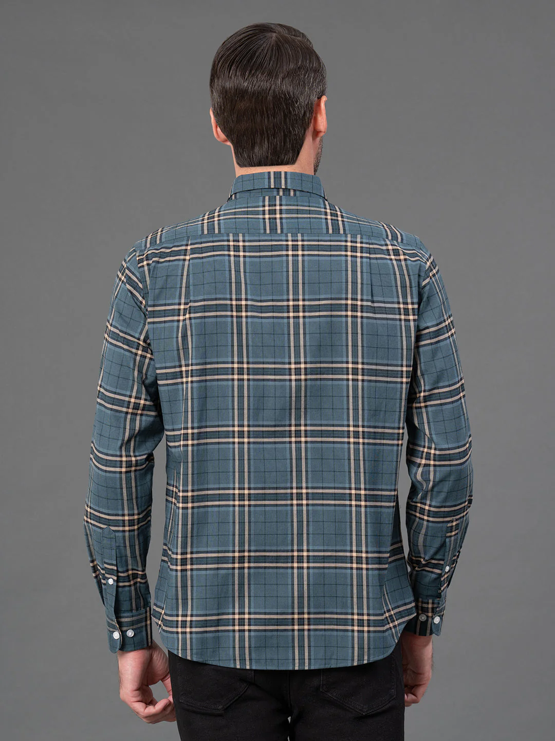 Dark Turquoise Checked Shirt for Men - Image 3