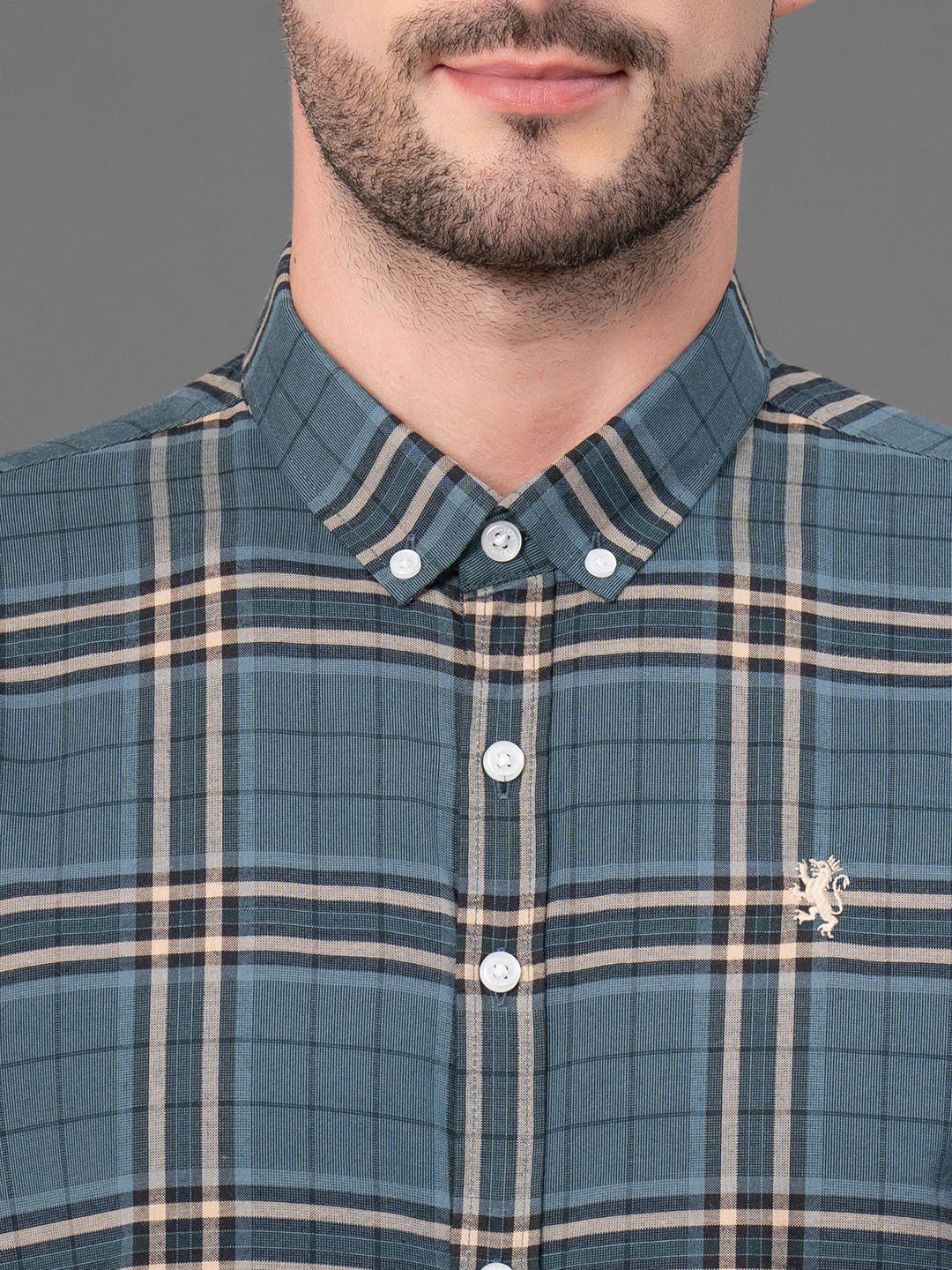 Dark Turquoise Checked Shirt for Men - Image 4