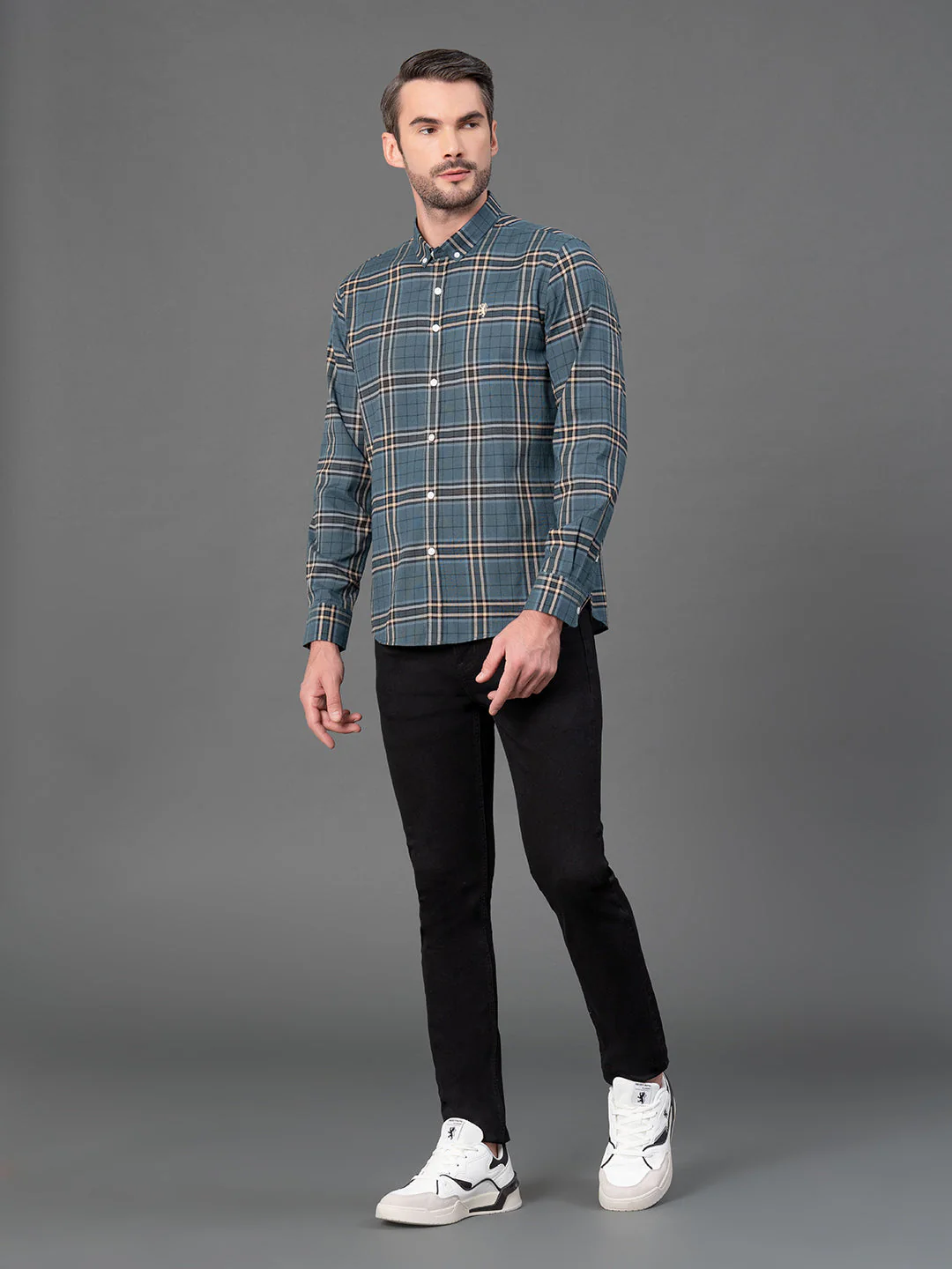 Dark Turquoise Checked Shirt for Men - Image 5