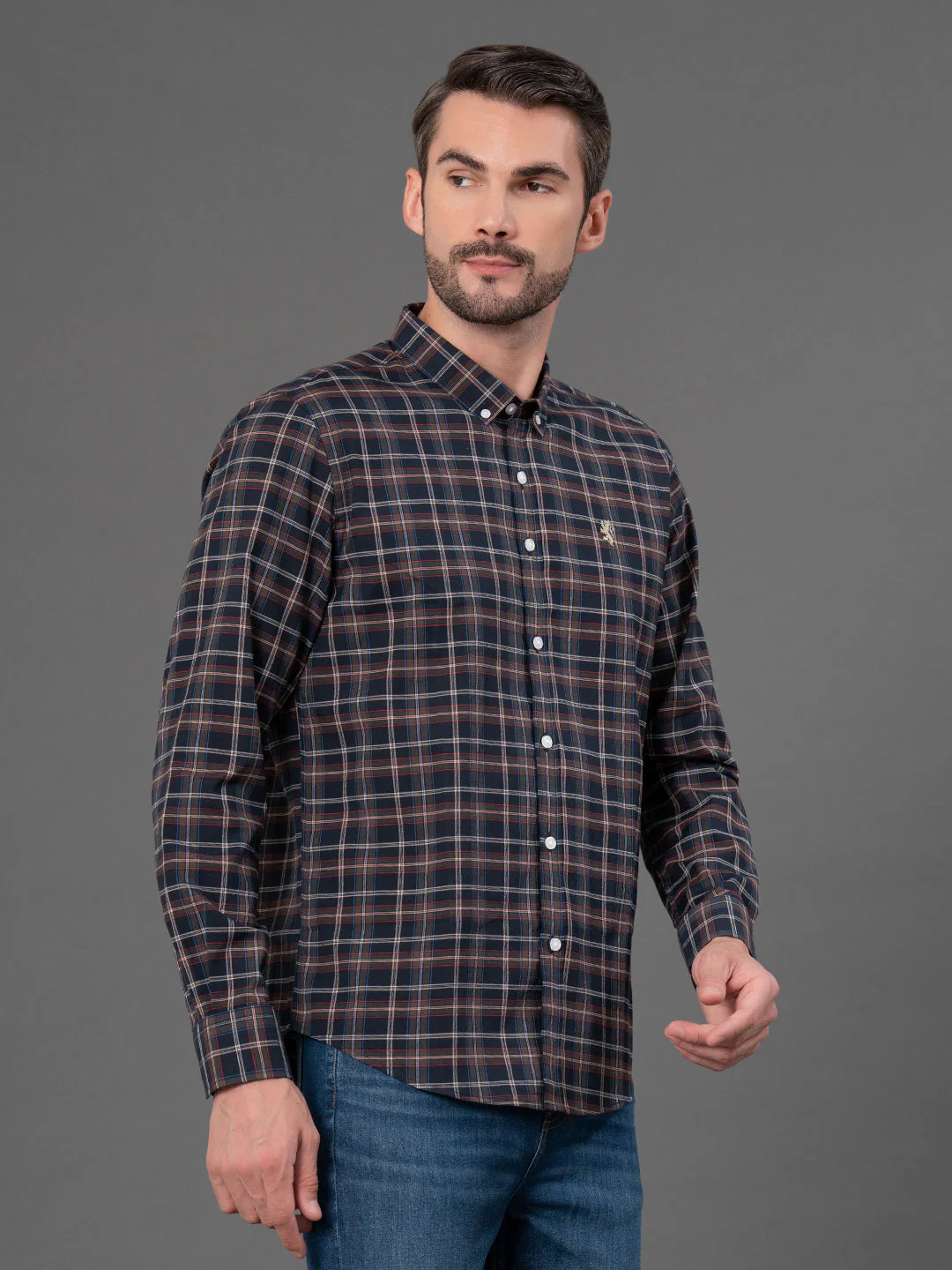 Deep Navy Checked Shirt for Men - Image 2