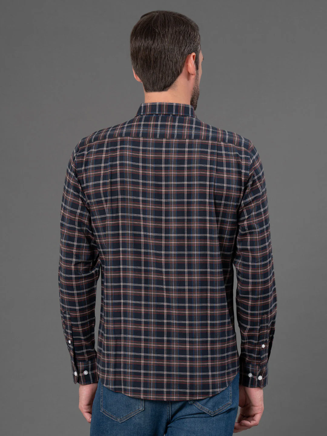 Deep Navy Checked Shirt for Men - Image 3