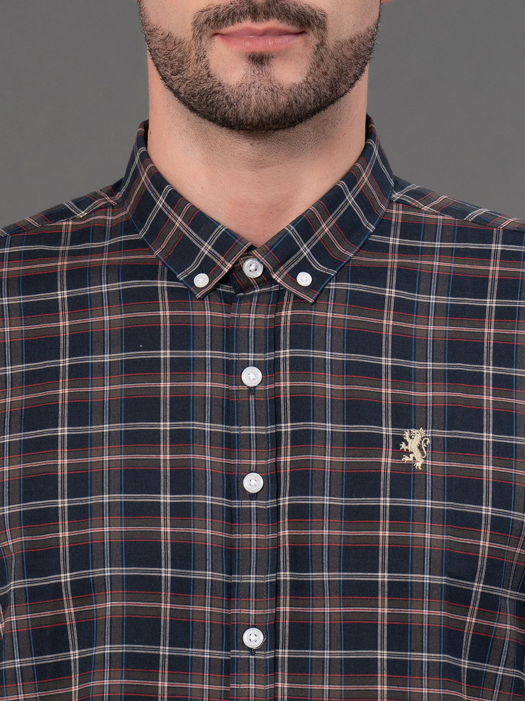 Deep Navy Checked Shirt for Men - Image 4