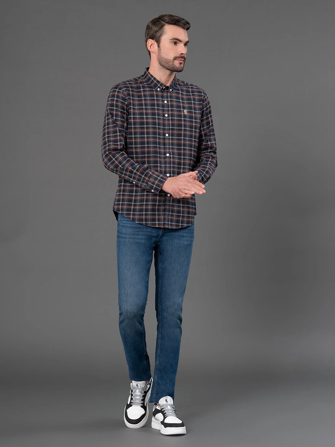 Deep Navy Checked Shirt for Men - Image 5