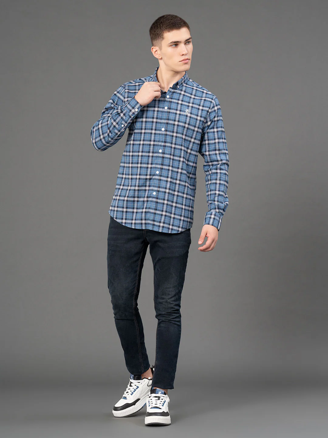 Denim Blue Checked Shirt for Men - Image 4