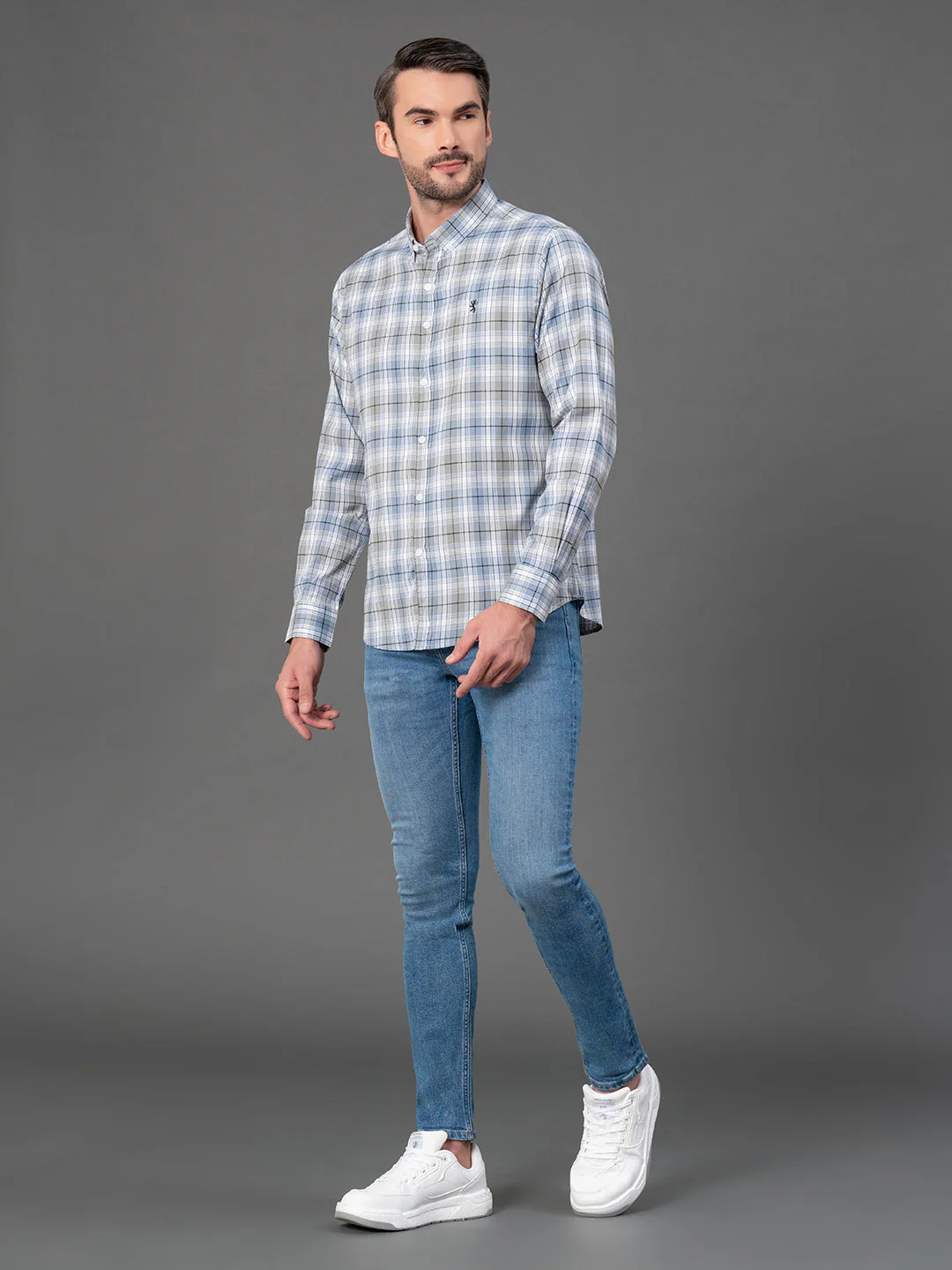 Dusky Olive Checked Shirt for Men - Image 5