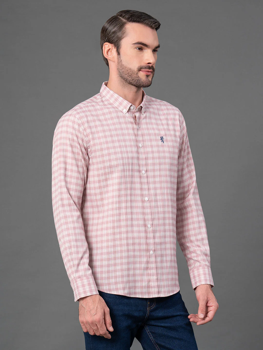 Dusky Pink Checked Shirt for Men - Image 2