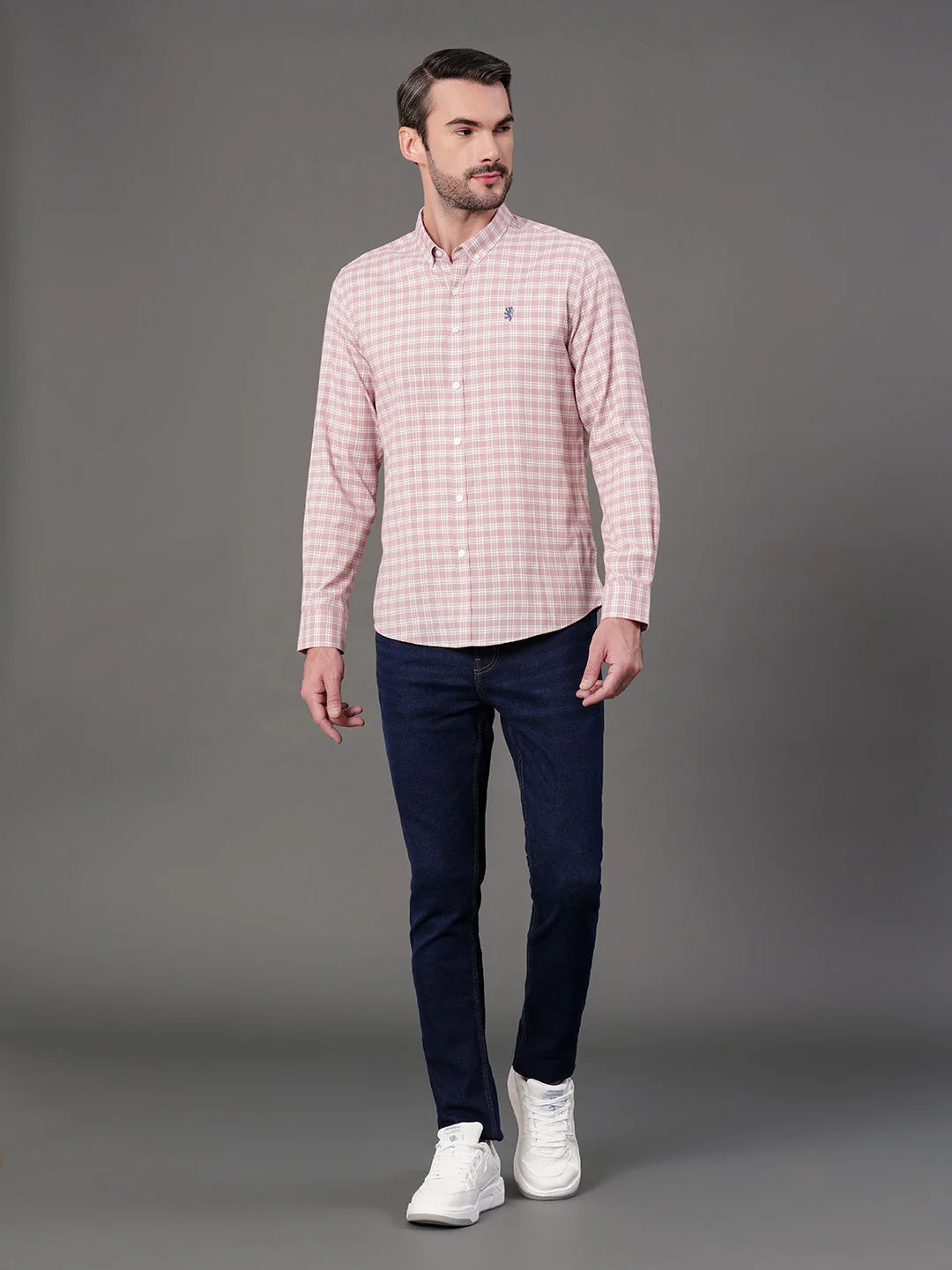 Dusky Pink Checked Shirt for Men - Image 5
