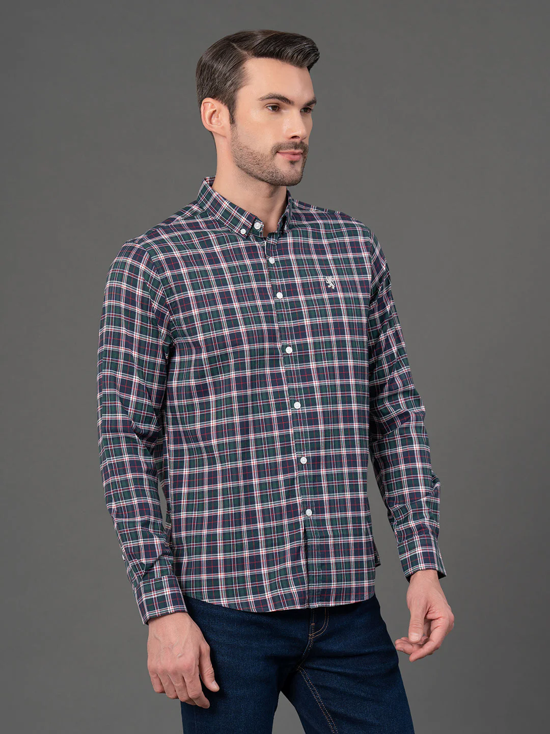 Forest Green Checked Shirt for Men - Image 2