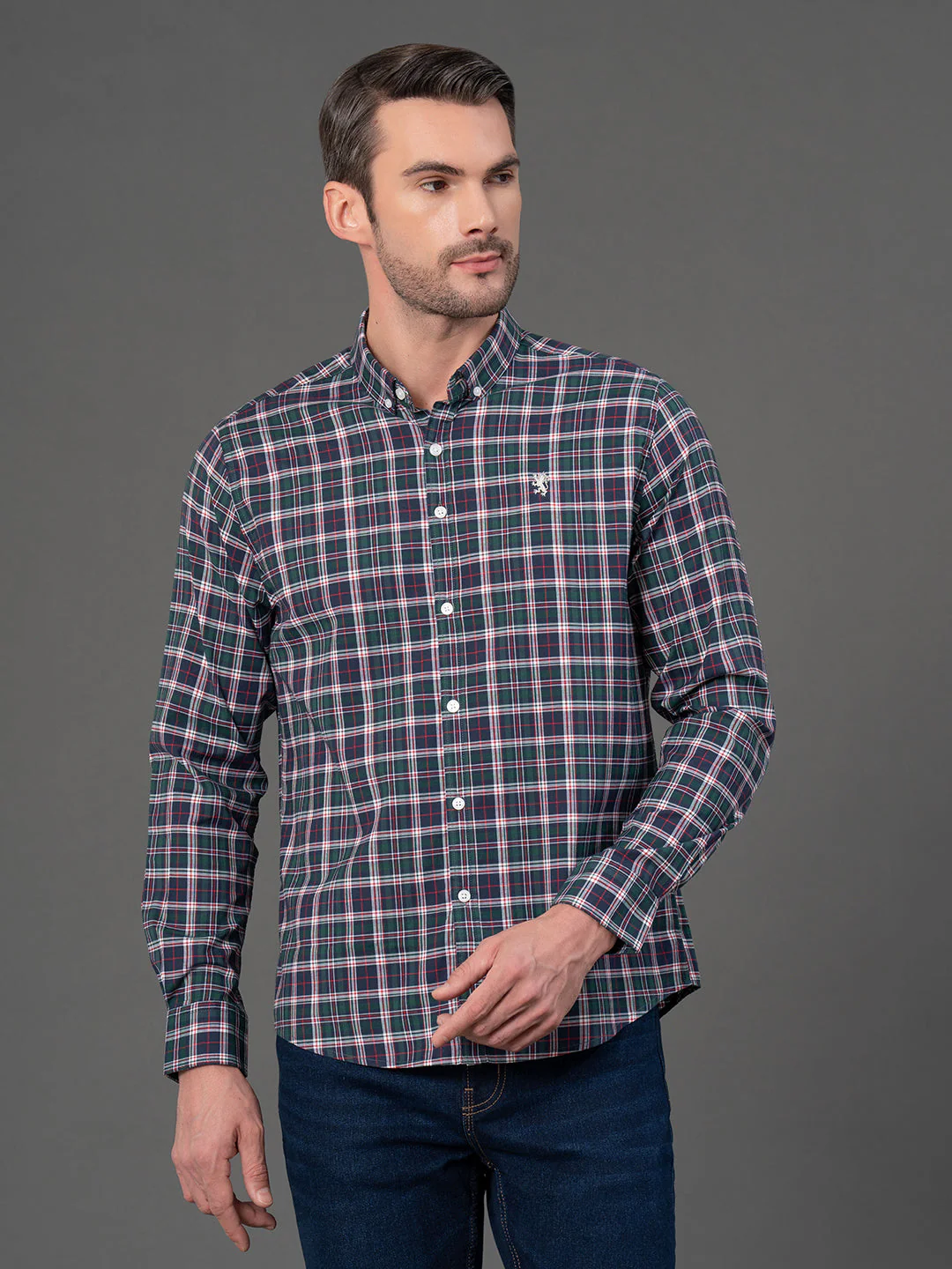 Forest Green Checked Shirt for Men - Image 6