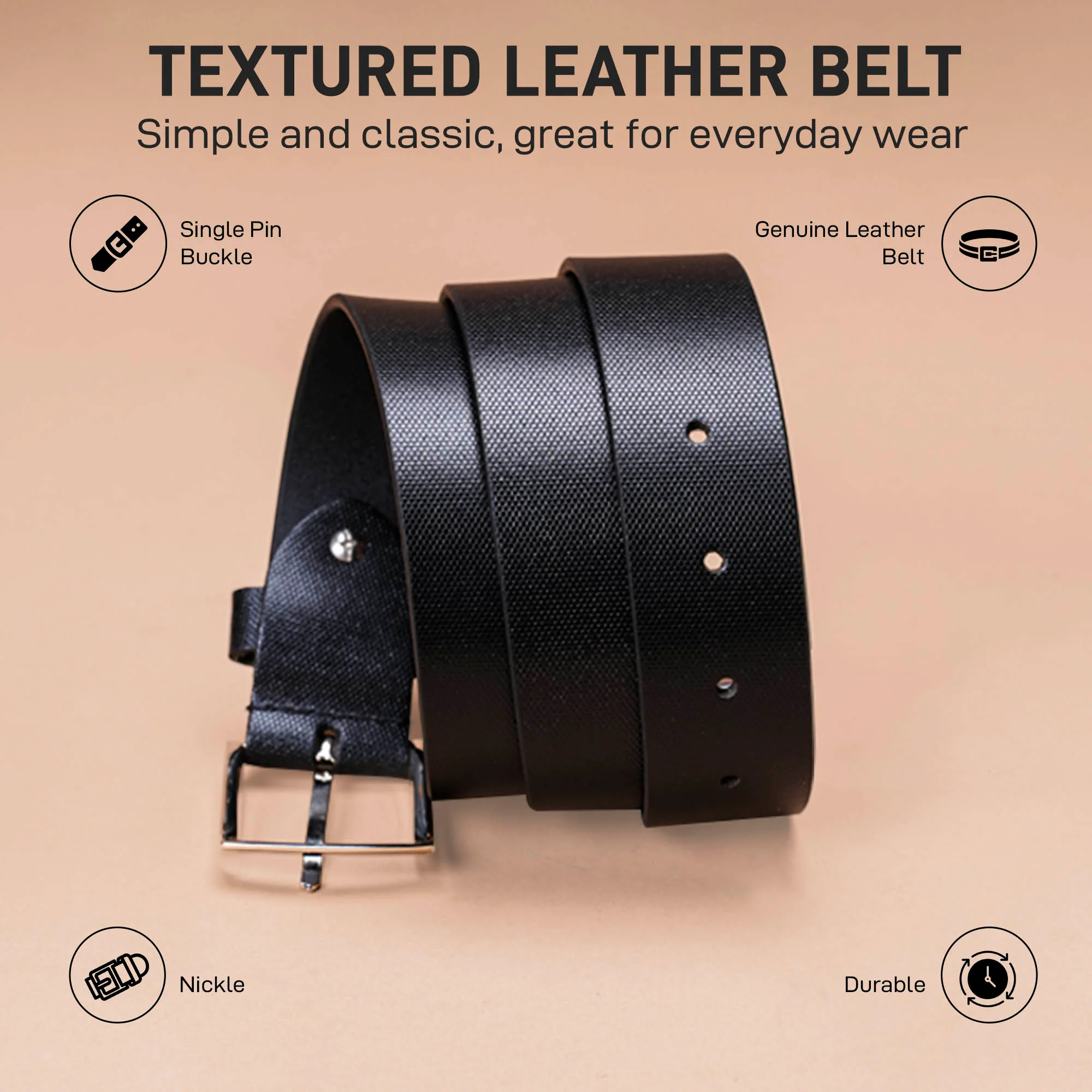 Formal Black Leather Belt For Men | Textured Leather Belt | Classic and Durable - Image 3