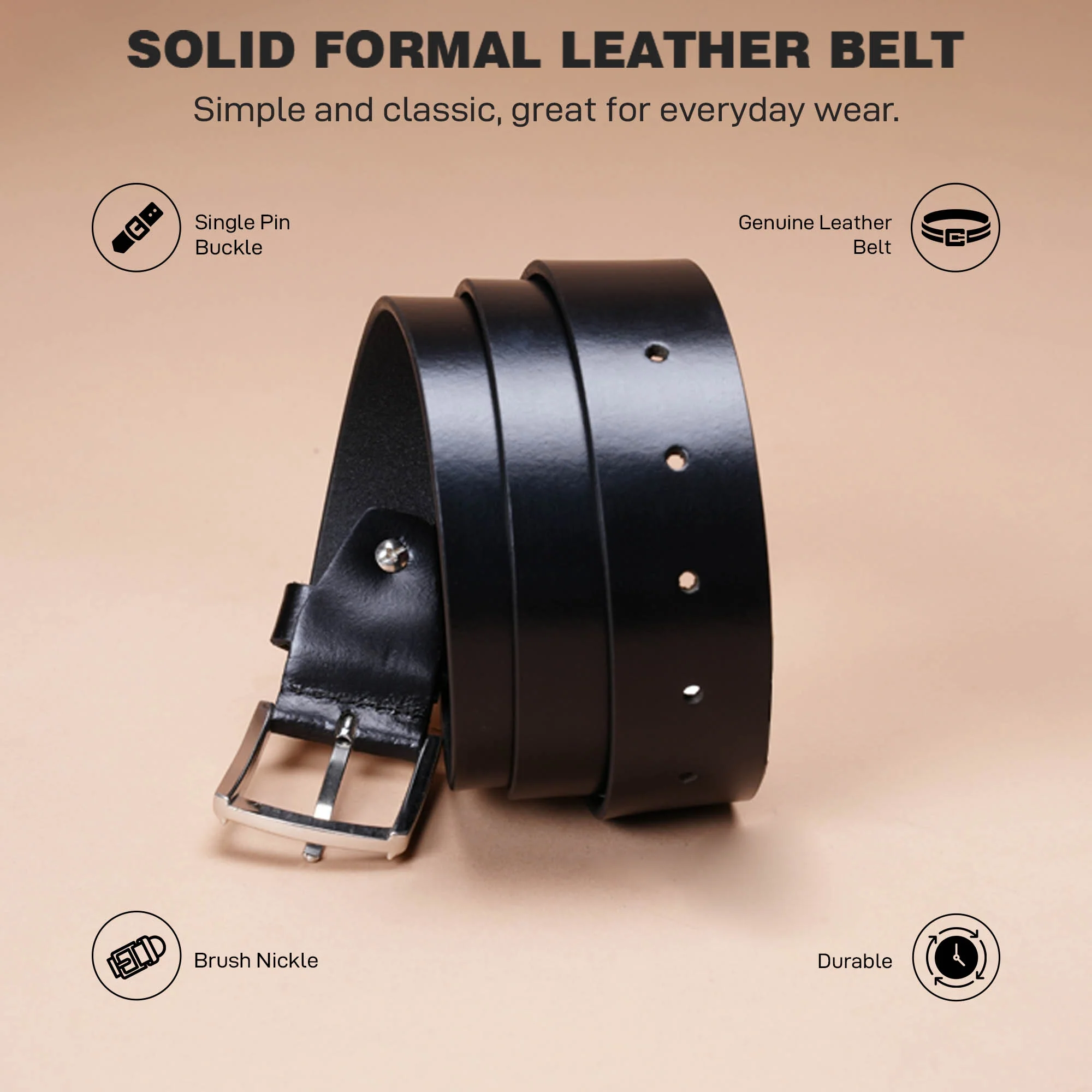 Formal Black Leather Belt For Men | Solid Leather Belt | Classic and Durable - Image 3