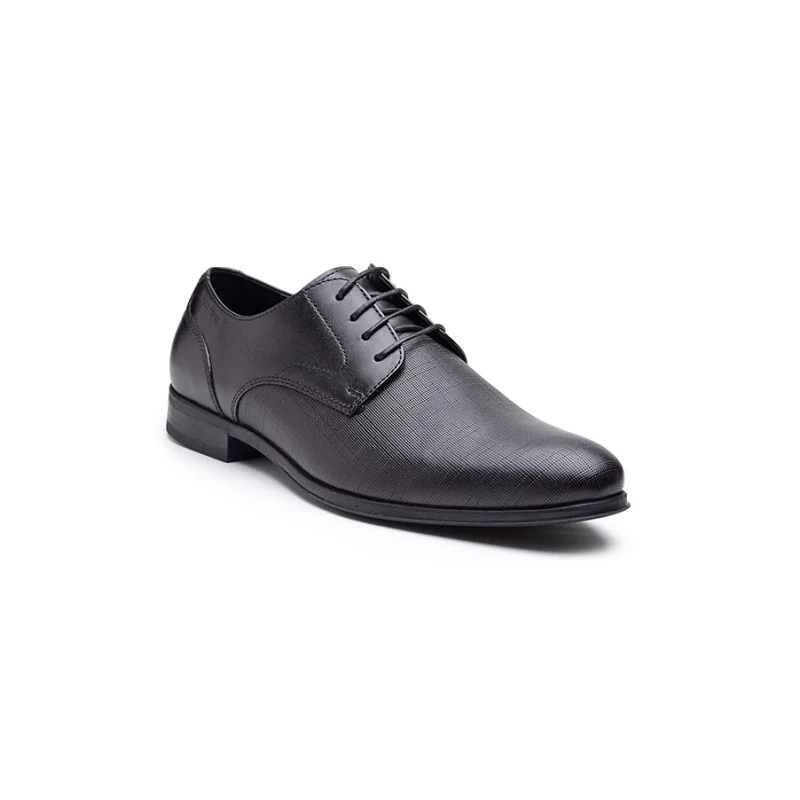 Formal Men Black Genuine Leather Derby Shoes - Image 2