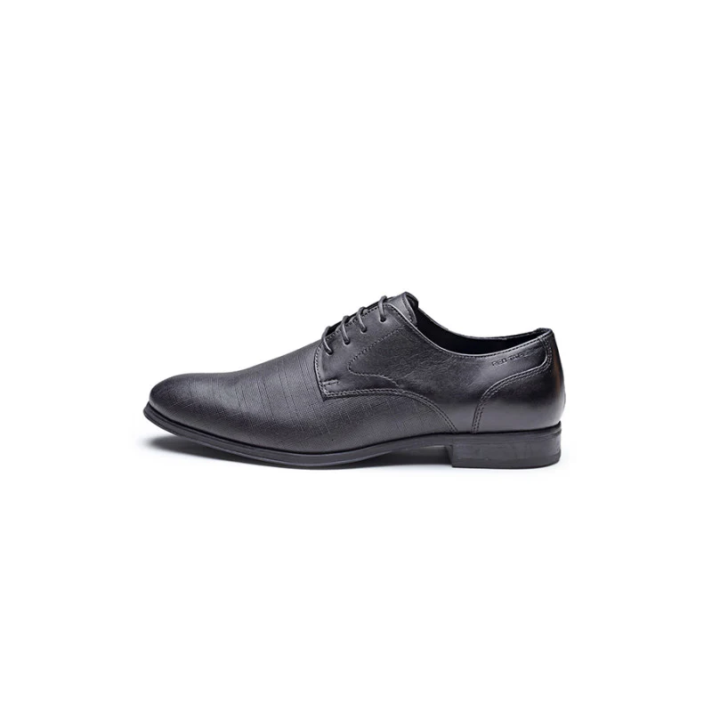 Formal Men Black Genuine Leather Derby Shoes - Image 4