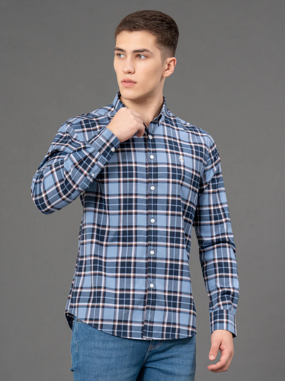 French Blue Checked Shirt for Men - Image 2
