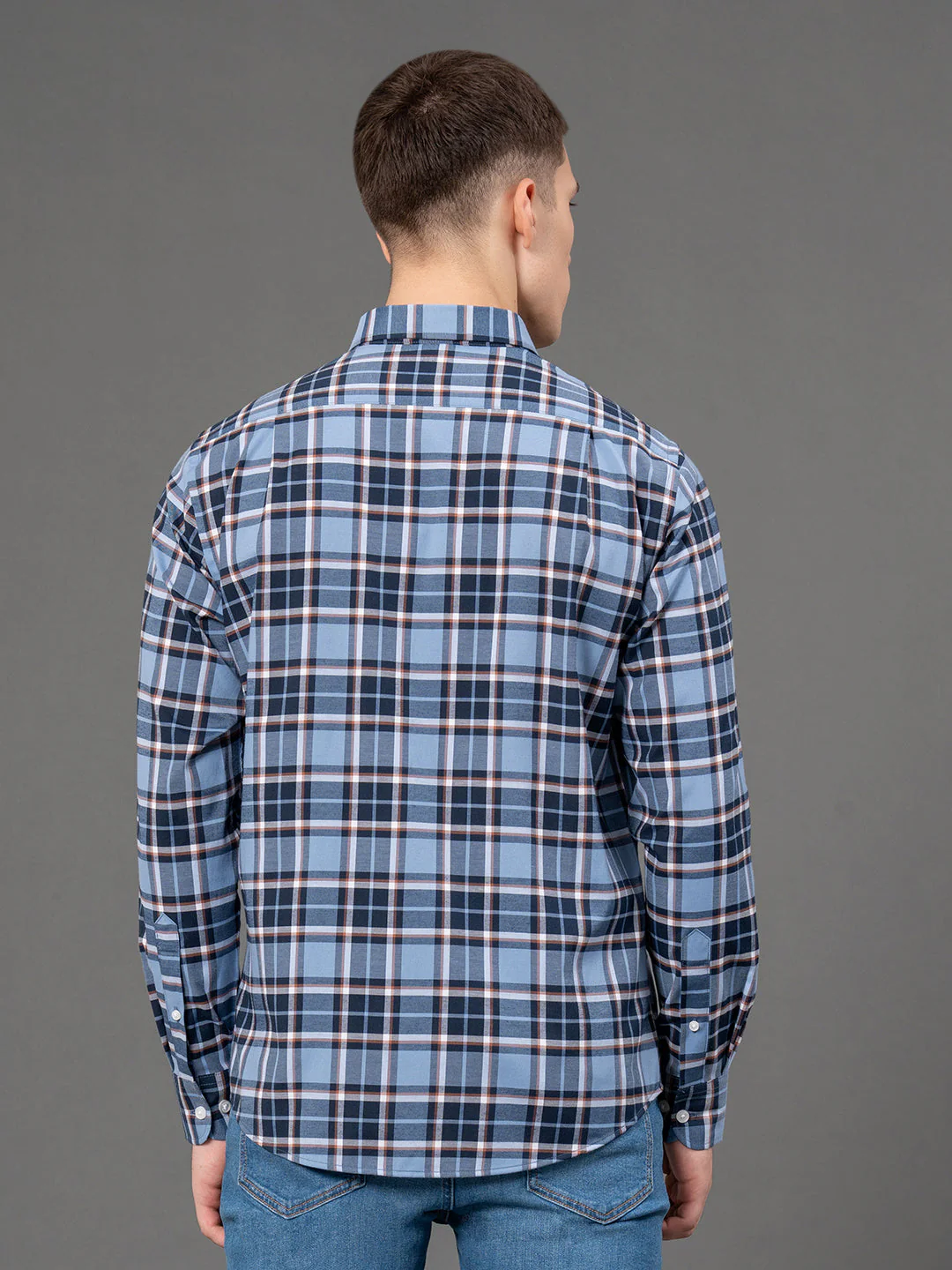 French Blue Checked Shirt for Men - Image 3