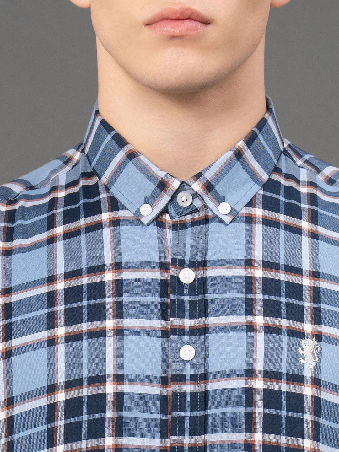 French Blue Checked Shirt for Men - Image 4