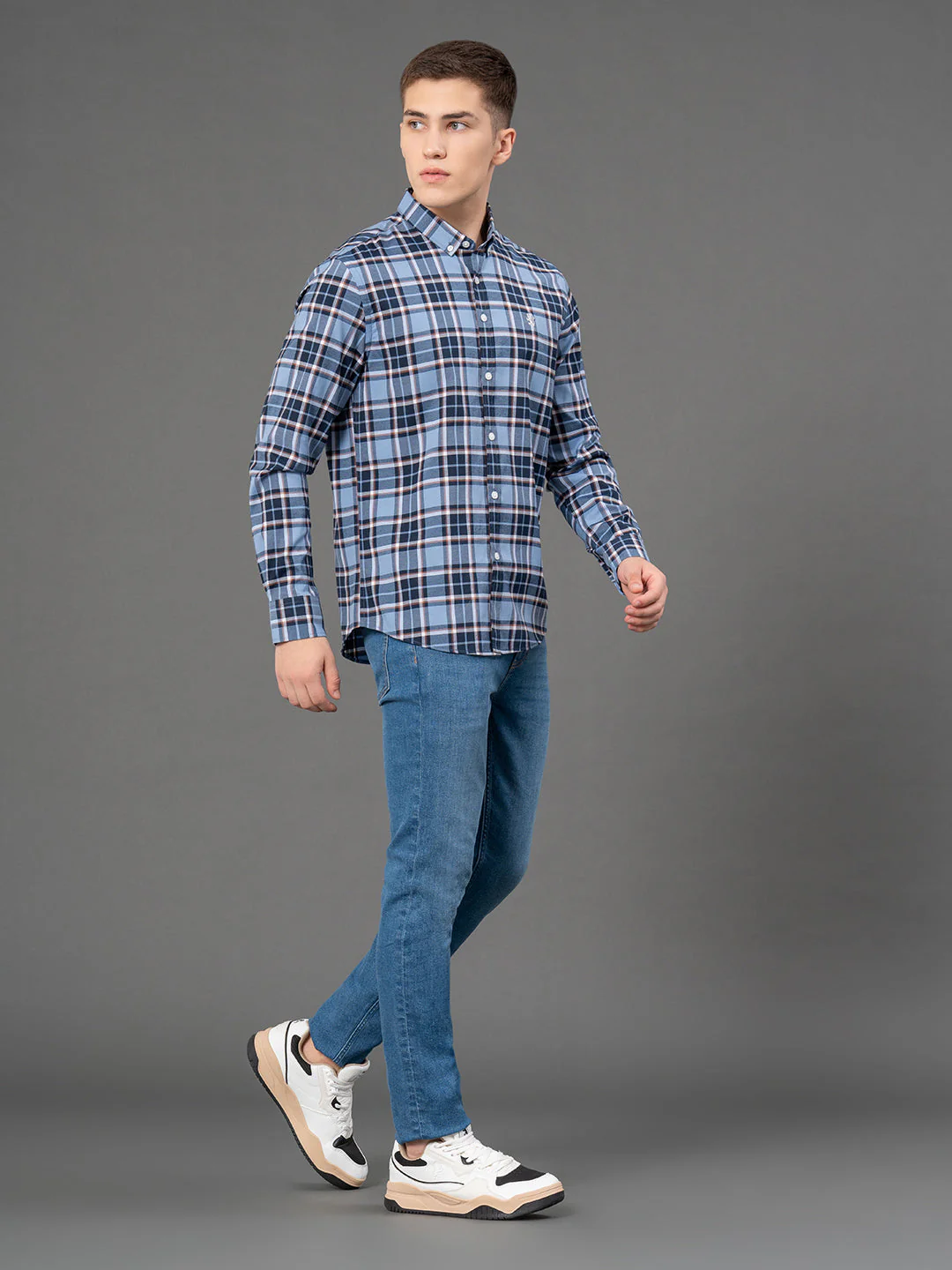French Blue Checked Shirt for Men - Image 5