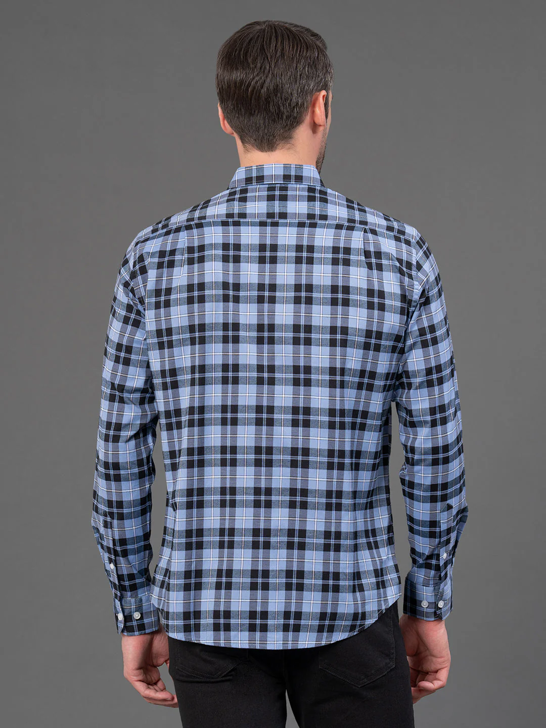 French Blue Checked Shirt for Men - Image 3