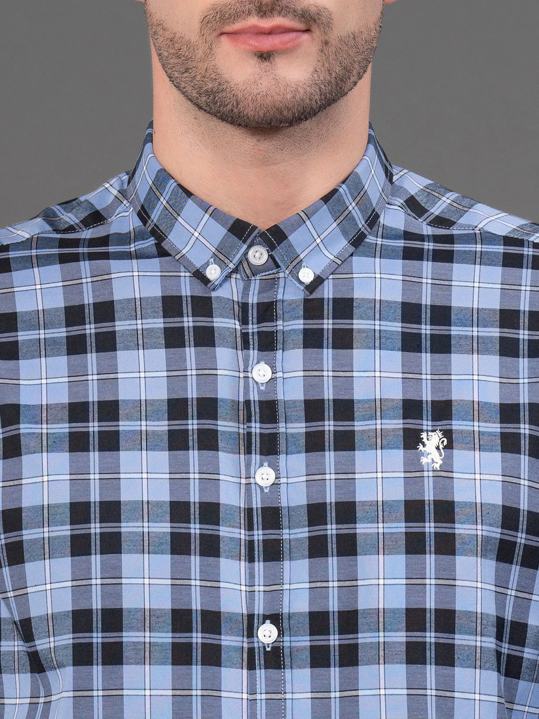 French Blue Checked Shirt for Men - Image 4