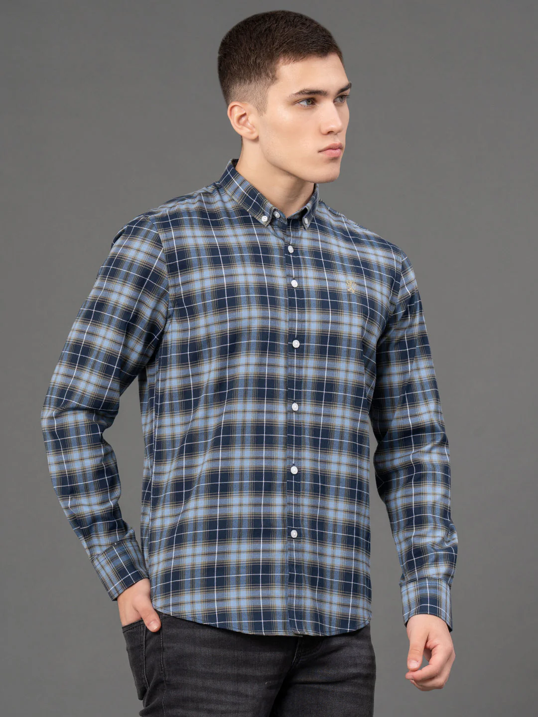 Frost Blue Checked Shirt for Men - Image 2