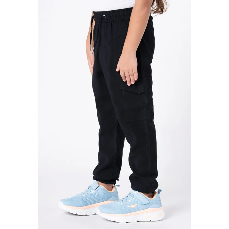 Girl's Black Solid Cargo Jogger - Image 2