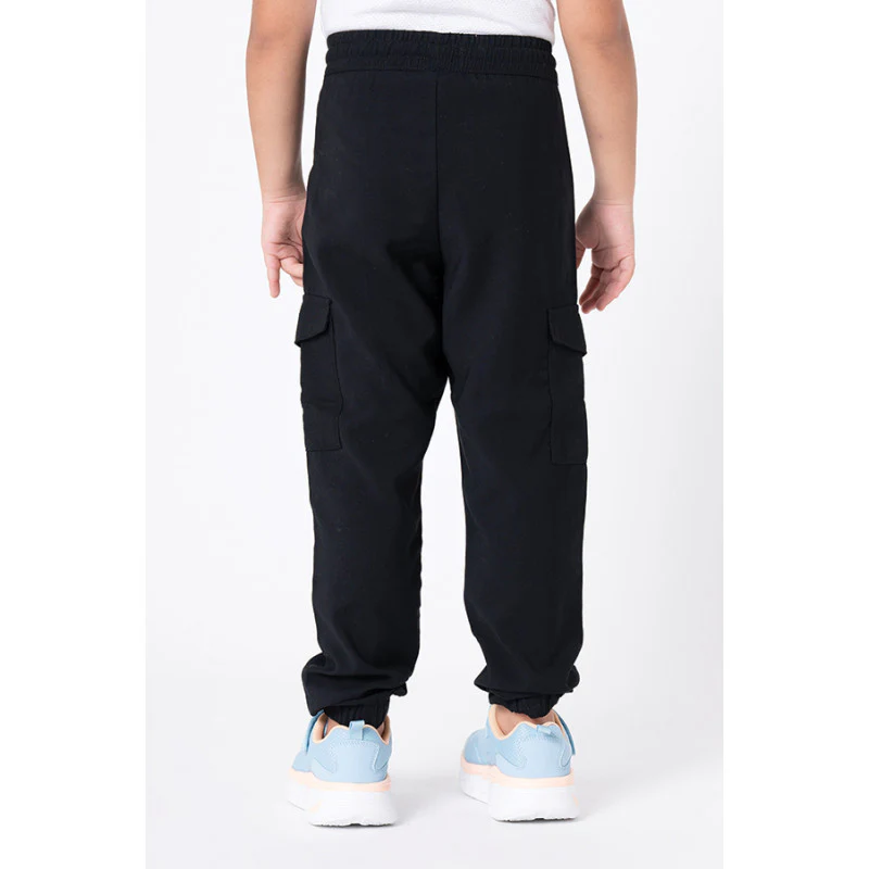 Girl's Black Solid Cargo Jogger - Image 3