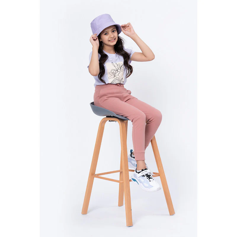 Girls Pale Pink Solid Jogger - Image 4