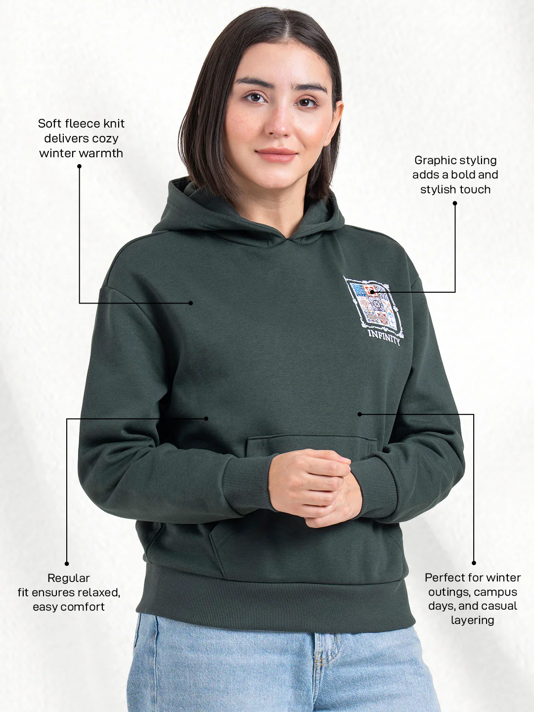 Green Graphic Hoodie for Women | Winter Essential - Image 2