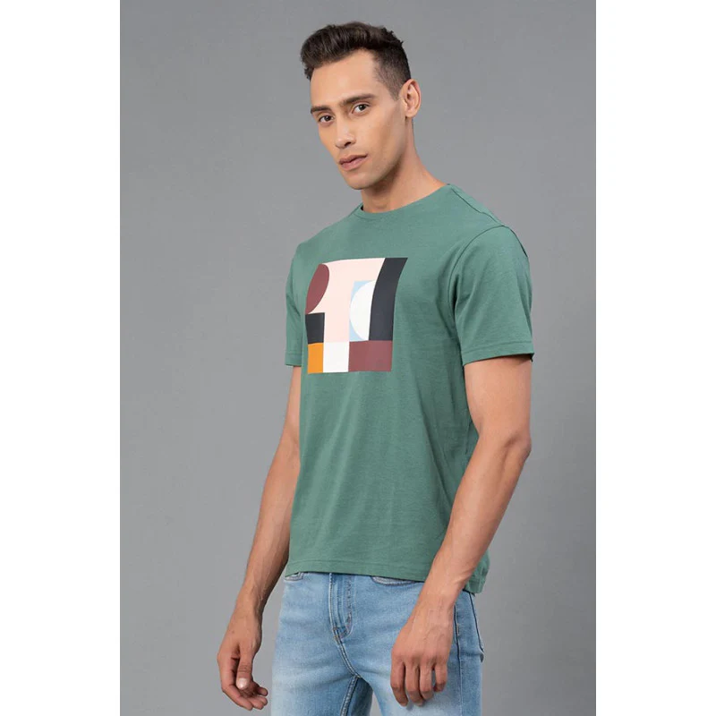 Green Graphic Print Pure Cotton Men's T-Shirt - Image 2