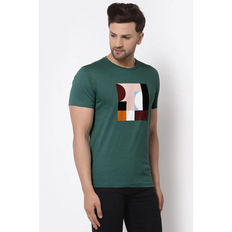 Green Graphic Print Pure Cotton Men's T-Shirt - Image 2