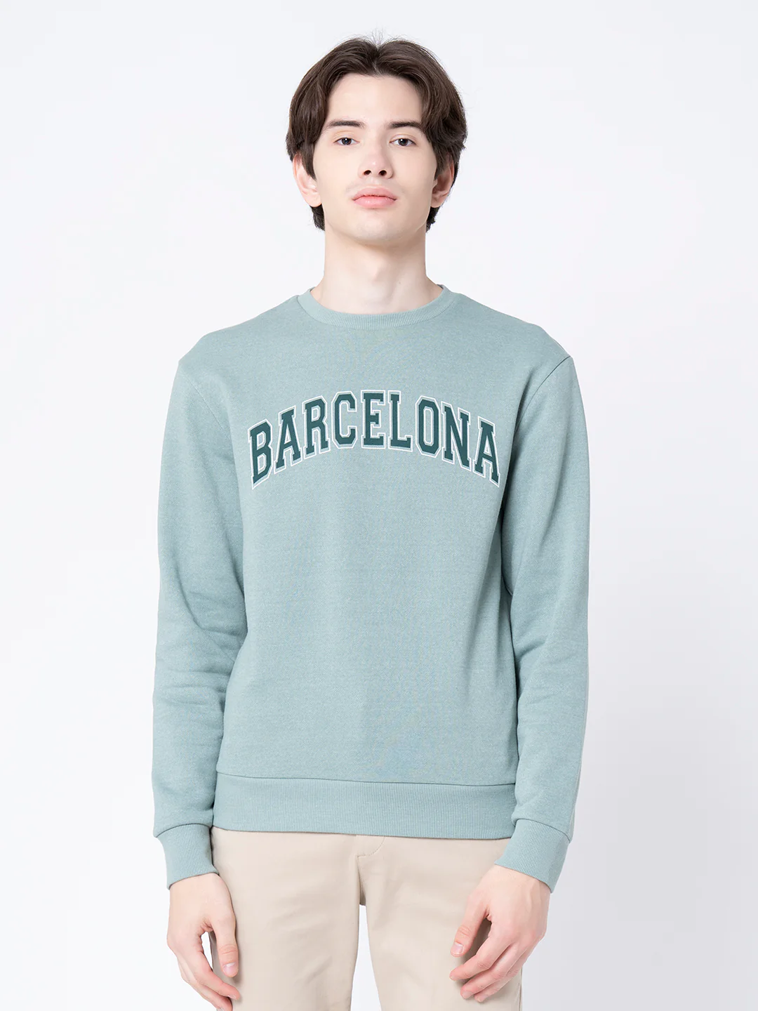 Green Melange Round Neck Sweatshirt for Men - Image 2