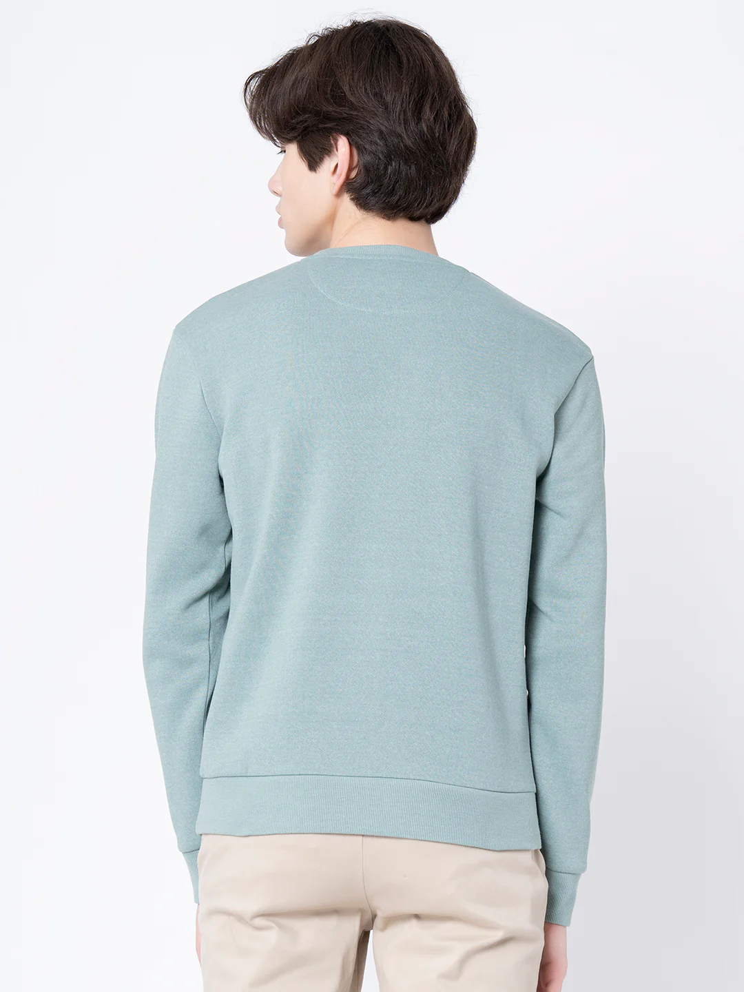 Green Melange Round Neck Sweatshirt for Men - Image 4
