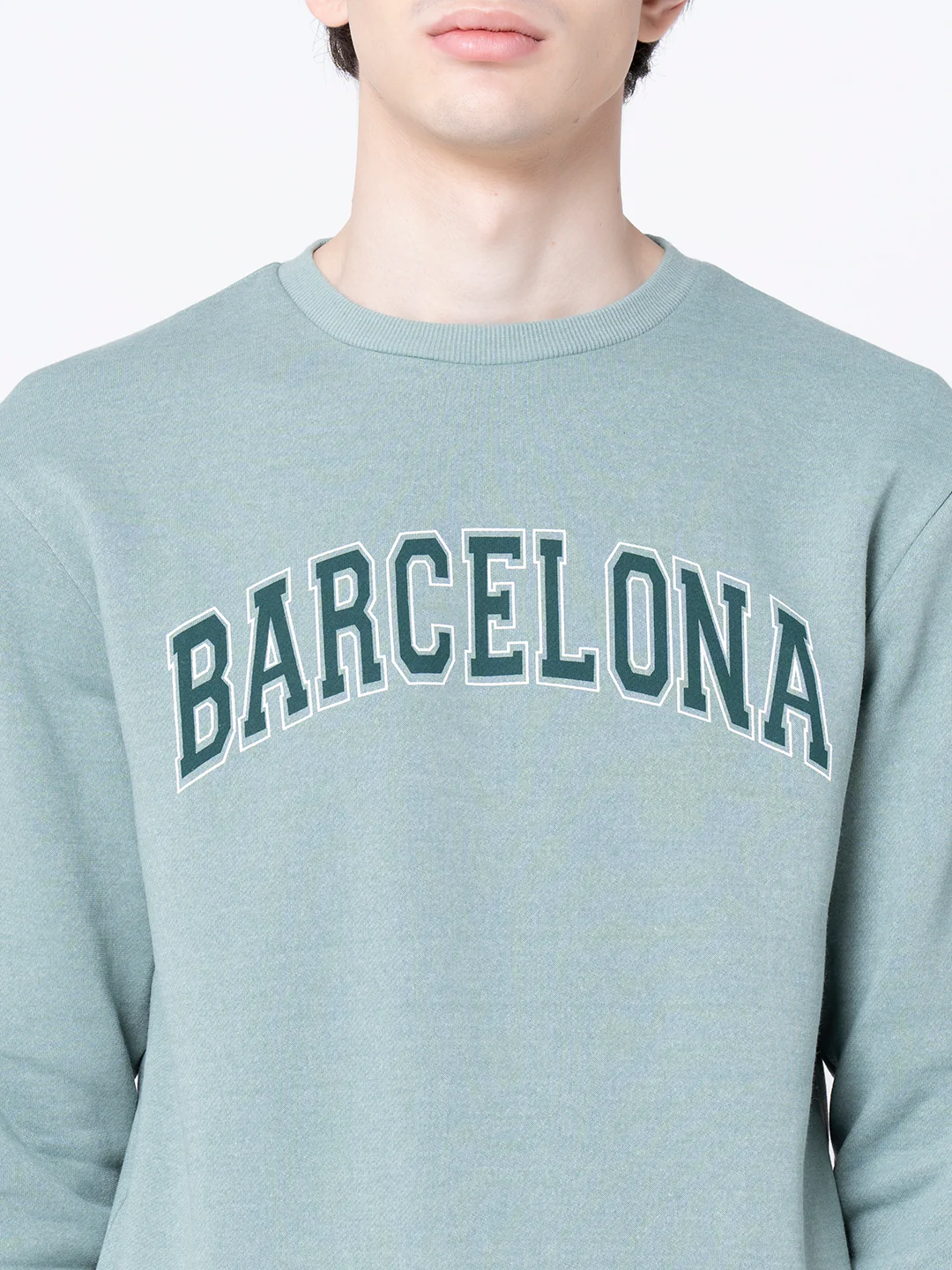 Green Melange Round Neck Sweatshirt for Men - Image 5