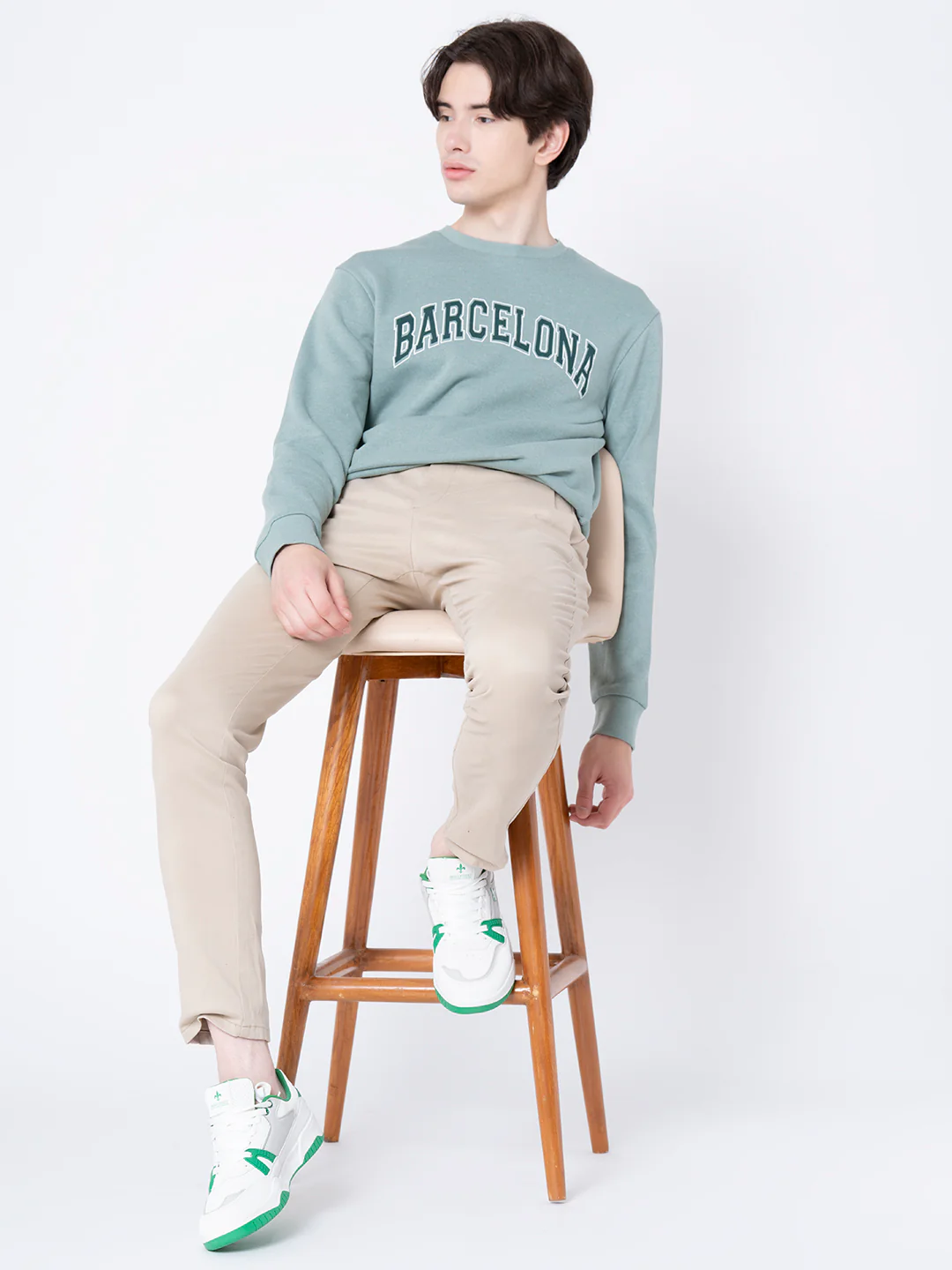 Green Melange Round Neck Sweatshirt for Men - Image 6