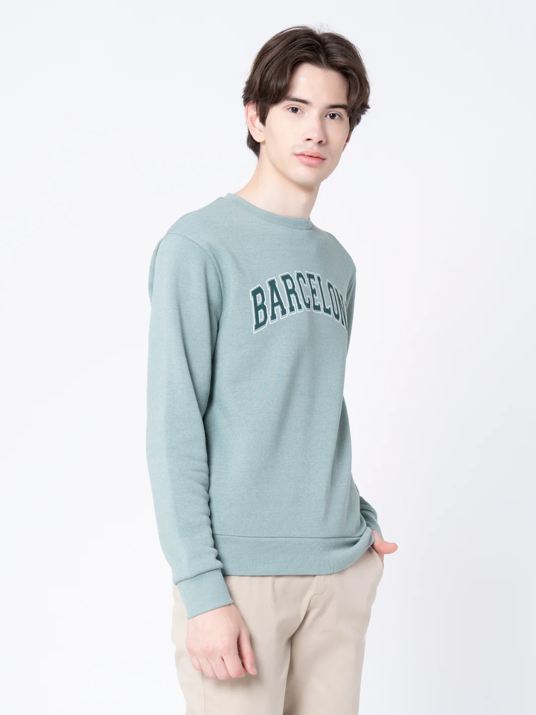 Green Melange Round Neck Sweatshirt for Men - Image 7