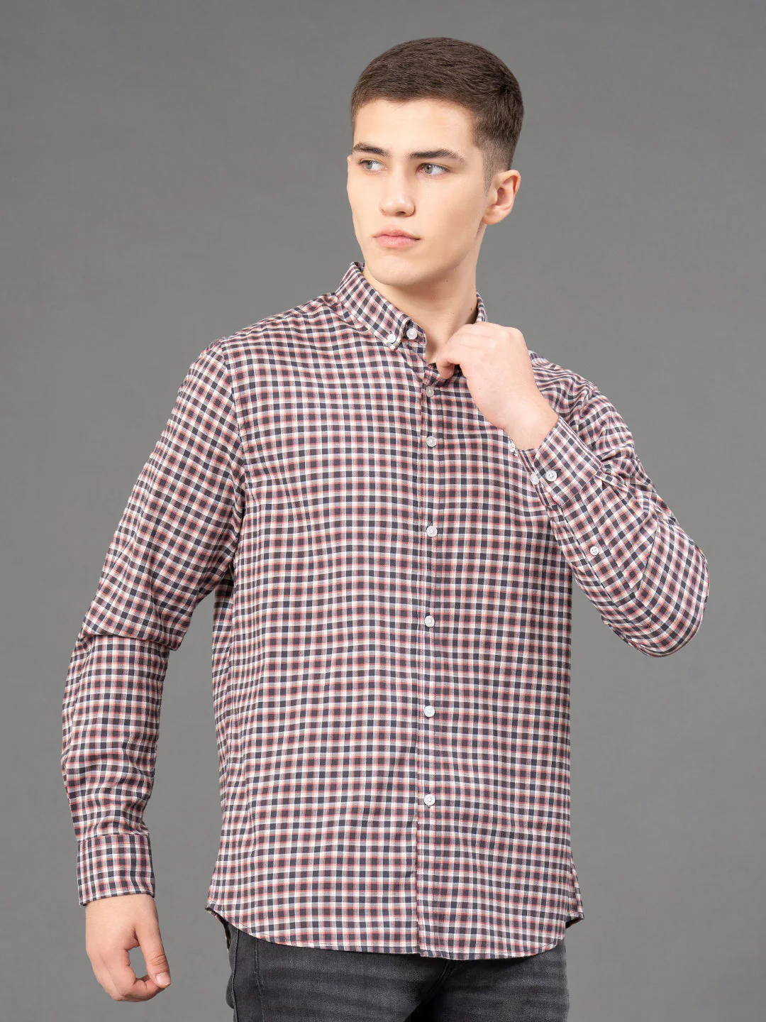Grey Brown Checked Shirt for Men - Image 2