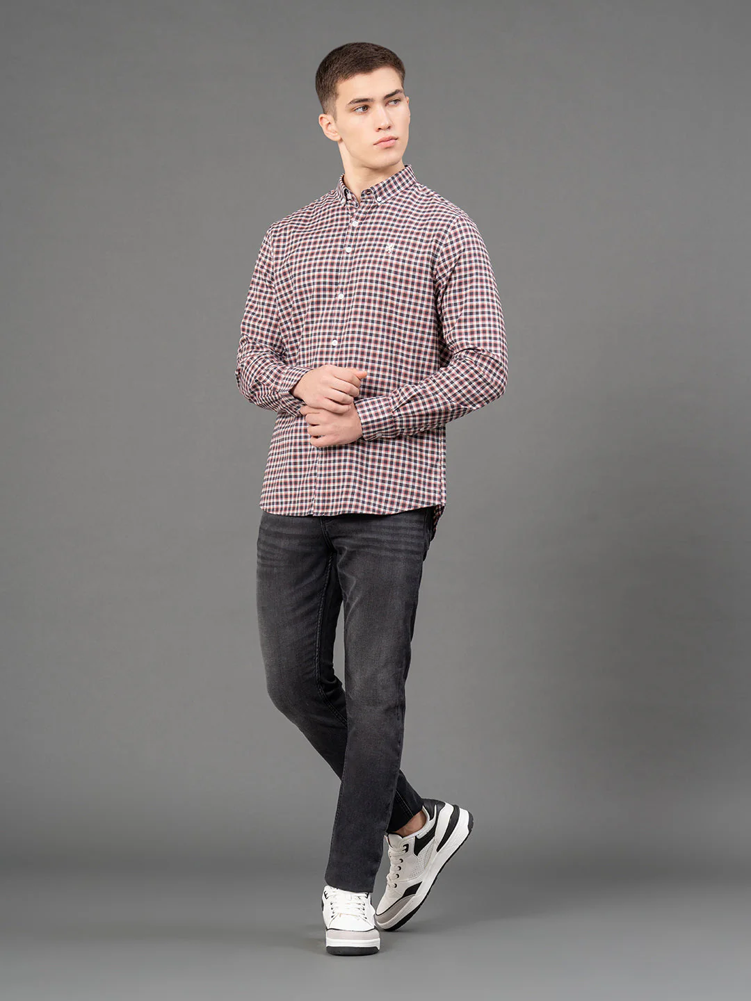 Grey Brown Checked Shirt for Men - Image 5